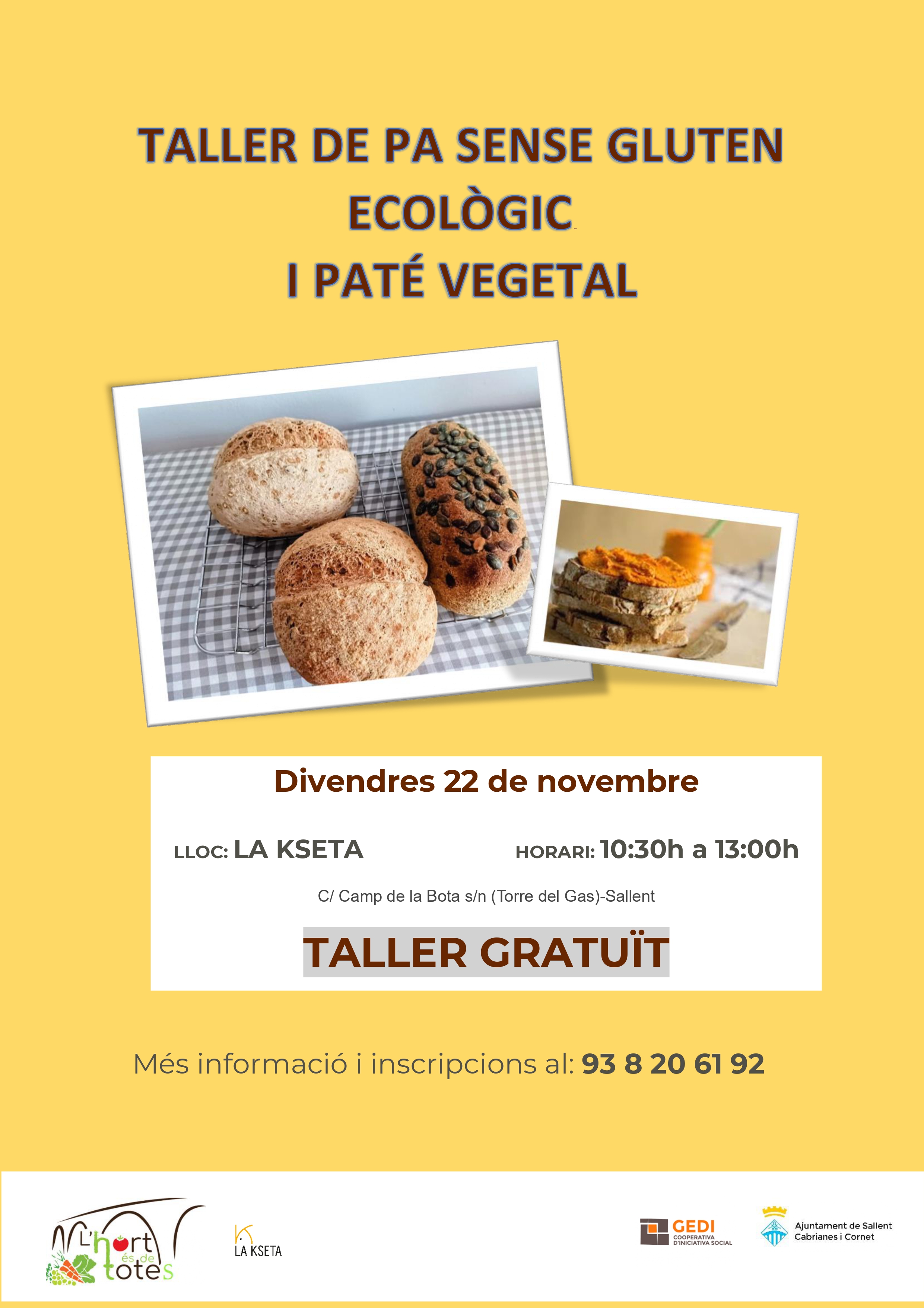 TALLER DE PA SENSE GLUTEN ECOLÒGIC I PATÉ VEGETAL