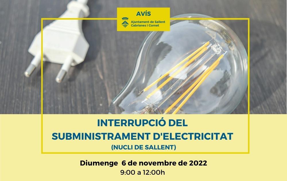 Avís d'interrupció del subministrament elèctric: diumenge 6 de novembre