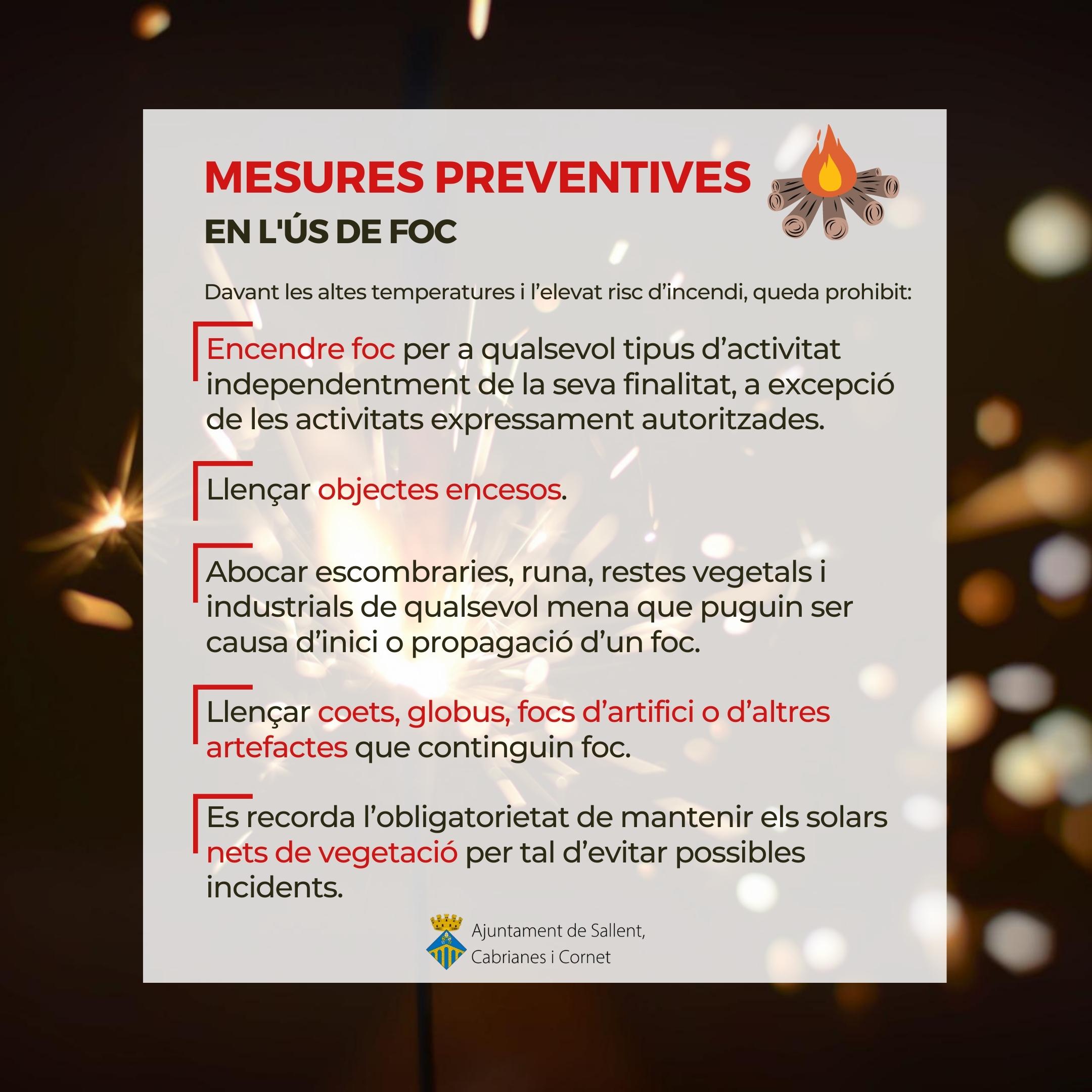 Mesures preventives en l'ús de foc a Sallent (vigents des del 22 de juny de 2022)