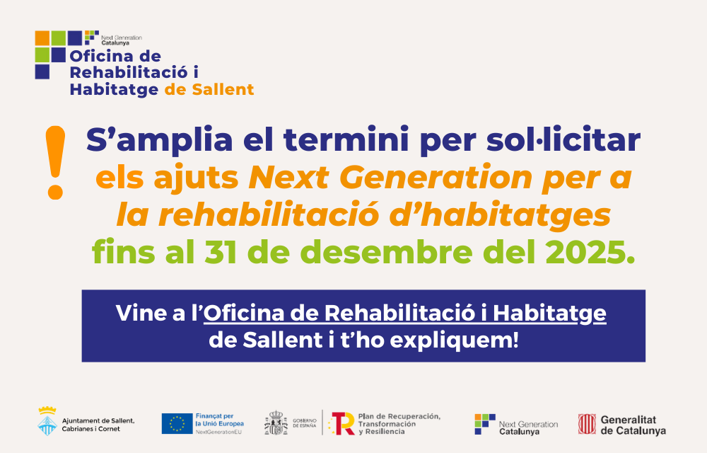 Nova pròrroga del termini per sol·licitar els ajuts Next Generation per a la rehabilitació d'habitatges