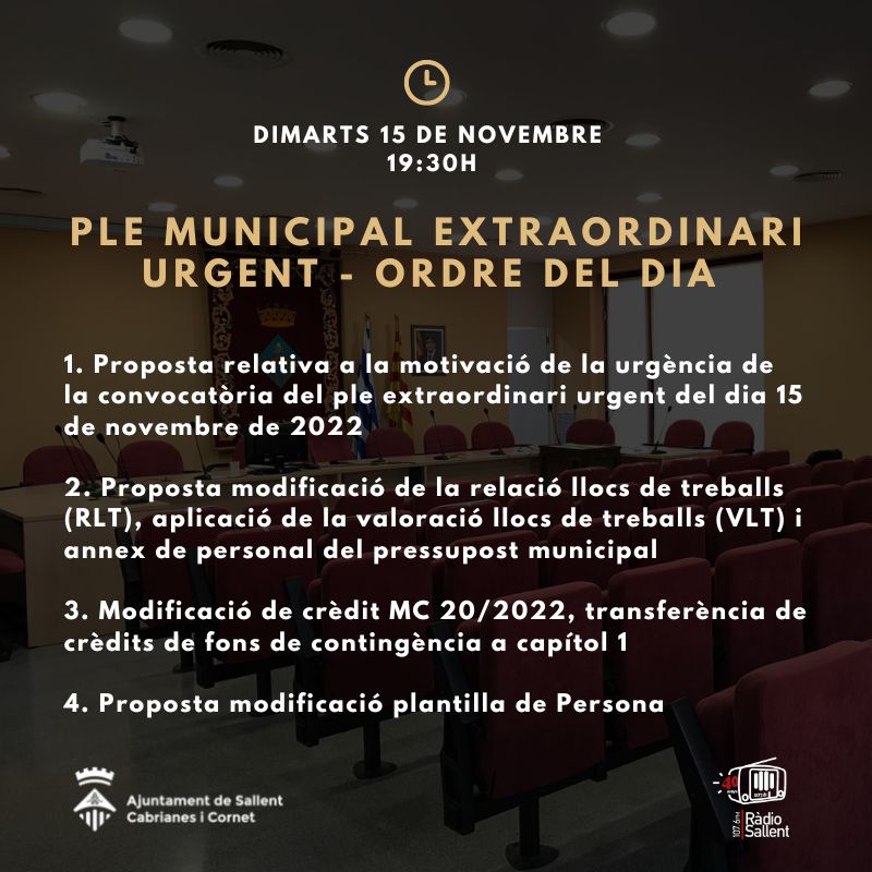 Convocatòria del Ple Municipal Extraordinari Urgent del 15 de novembre de 2022 2